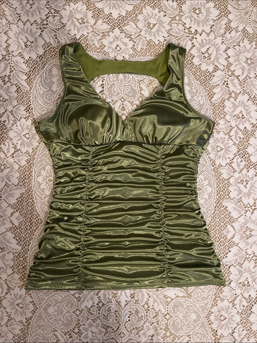 Studio Y Y2K Ruched Satin Tank Top, Green, Size XL - Picture 4 of 6